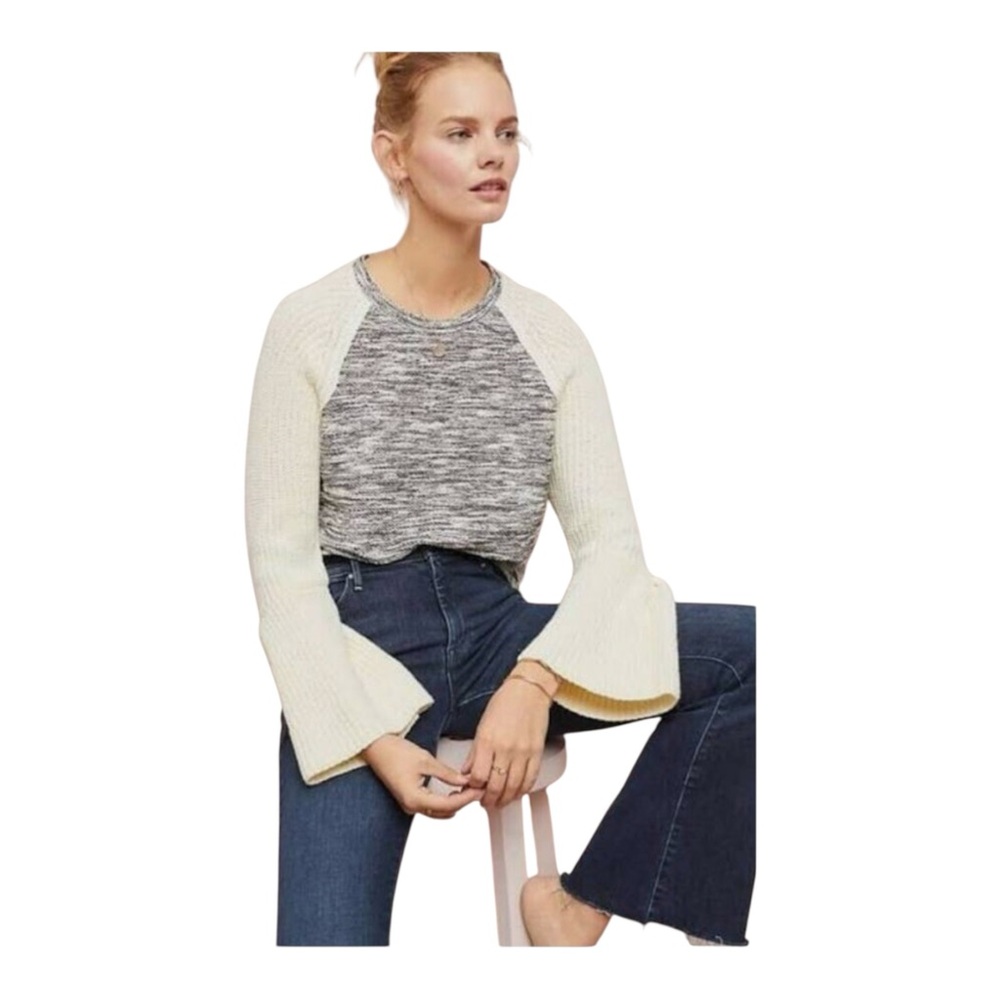 Anthropologie Dolan Bell Sleeve Raglan Boho Sweater In Grey Heather